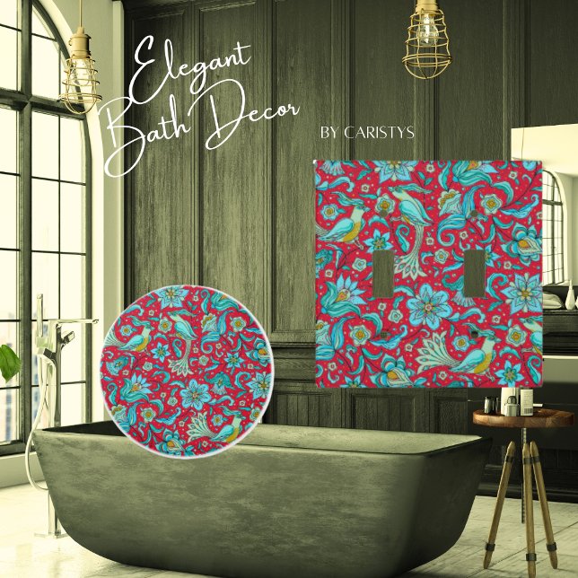 Pomo De Cerámica Aves, Florales, Azules, Rojo (Subido por el creador)