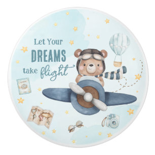 Pomo De Cerámica Aviación de aventuras Avión Cute Oso Azul