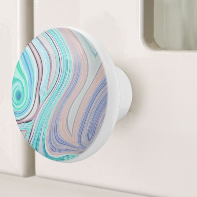 Pomo De Cerámica azul acua menta verde lilo púrpura arcoiris pastel (aqua blue mint green lilac purple pastel rainbow ceramic knob)