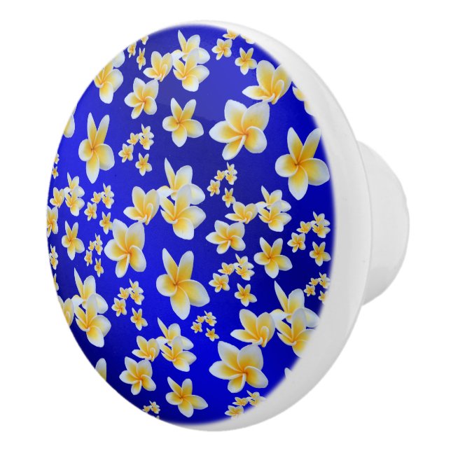 Pomo De Cerámica azul, asiático, amarillo, blanco, flor, brillante, (Derecha)