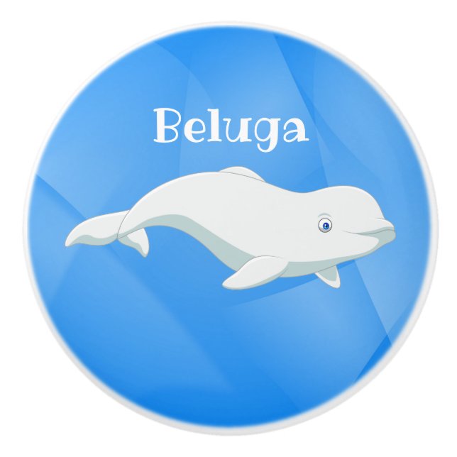 Pomo De Cerámica Azul ballena Beluga personalizado, océano Ártico b (Anverso)