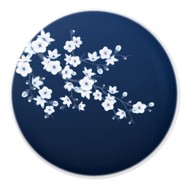 Pomo De Cerámica Azul blanco cerezo (Anverso)