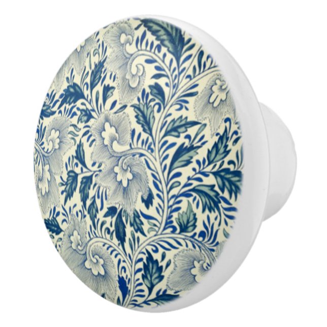 Pomo De Cerámica ~ azul chino Flowers~ blanco * ~ de la hoja (Derecha)
