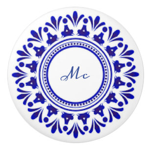 Pomo De Cerámica Azul cobalto "Le Fleur"