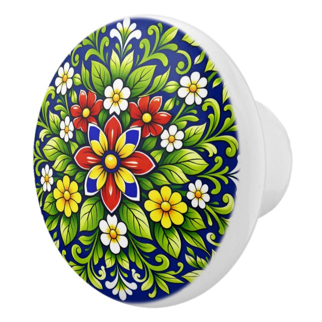 Pomo De Cerámica Azul Flor Radiante  (Derecha)