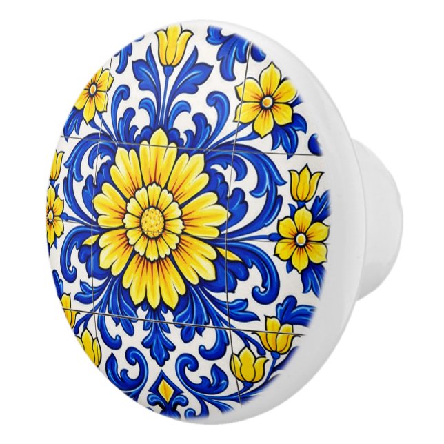 Pomo De Cerámica Azul Flor Solene  (Derecha)