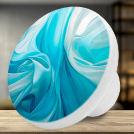 Pomo de cerámica azul inspirado en el tejido abstr