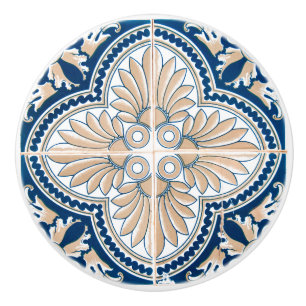 Pomo De Cerámica Azul mediterráneo tradicional y mosaico tan profun