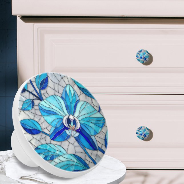 Pomo De Cerámica Azul Orquídea Flor Arte Mosaico (Subido por el creador)