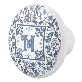Pomo De Cerámica Azul Patrón Floral Elegante Personalizado