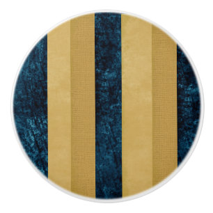 Pomo De Cerámica Azul real a rayas contemporáneo, oro, nata de mant