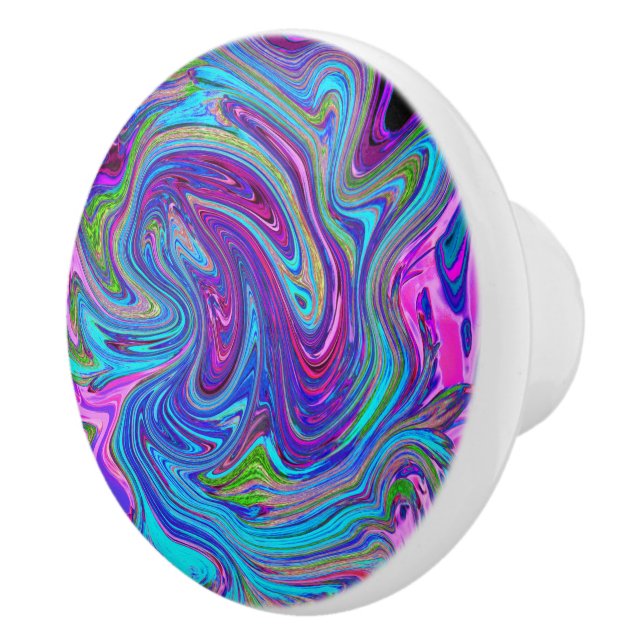 Pomo De Cerámica Azul, rosa y morado Groovy Resumen de arte retro (Derecha)