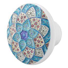 Pomo De Cerámica Azul turquesa marroquí tradicional, blanco, salmón