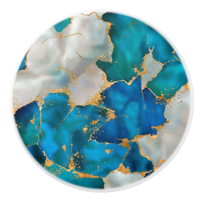 Pomo De Cerámica Azul, Verde azulado, perla y oro (Anverso)