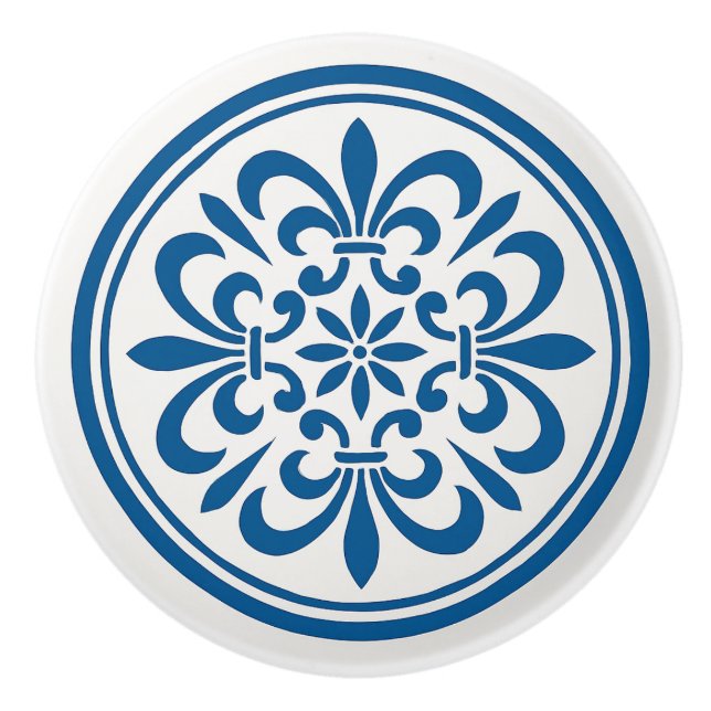 Pomo De Cerámica Azul y blanco Estilo Azulejo Estilo Cerámica Knob (Anverso)