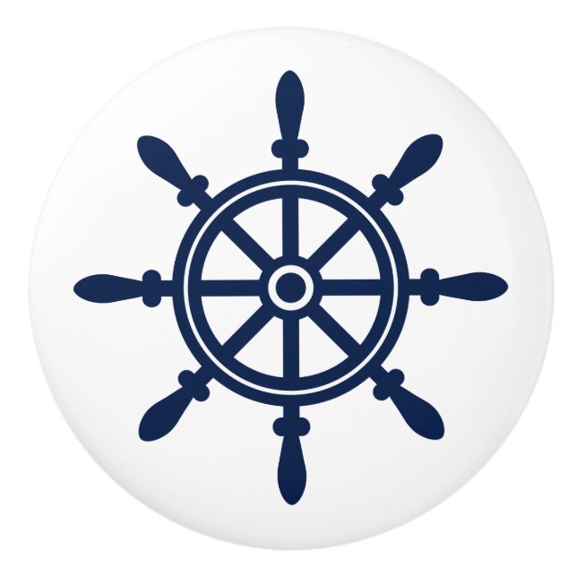 Pomo De Cerámica Azul y blanco, la rueda de la nave, náutica (Anverso)