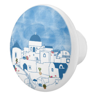 Pomo De Cerámica Azul y color blanco Santorini Grecia