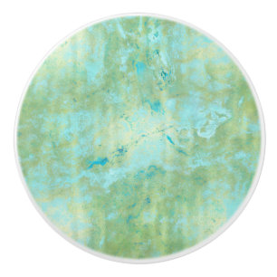 Pomo De Cerámica Azul y Dorado Moderno Marmolado Abstracto Salpicad