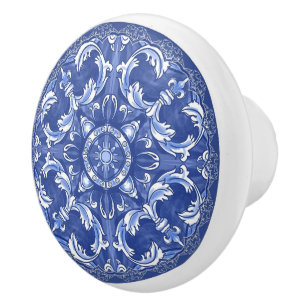 Pomo De Cerámica Azulejo portugués azul delft tribal mediterráneo