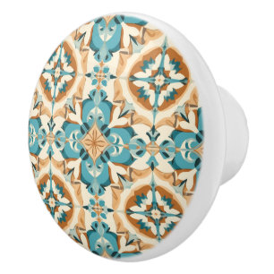 Pomo De Cerámica Azulejo Turquoise Mocha Delight