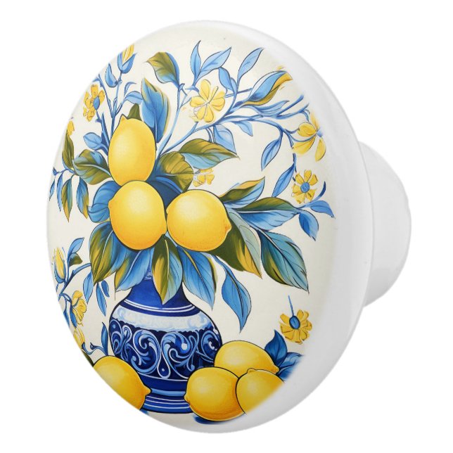 Pomo De Cerámica 💙 💛 Azulejos Amalfi Lemons (Derecha)