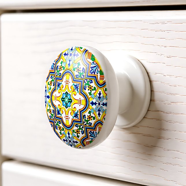 Pomo De Cerámica 💛 💙 💚 Azulejos azul y amarillo asombrosos (Stunning blue and yellow Azulejos Ceramic Knob)