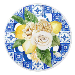 Pomo De Cerámica Azulejos azules de Sicilia con limones