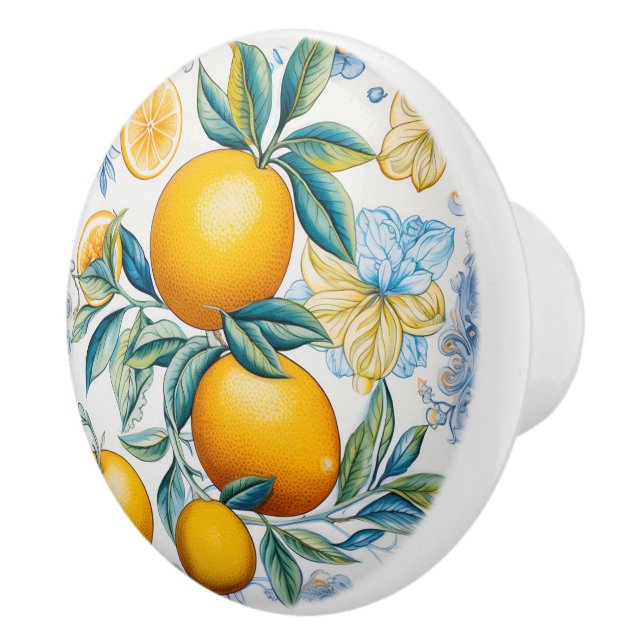 Pomo De Cerámica 💙 💛 Azulejos Citrus Bloom (Derecha)