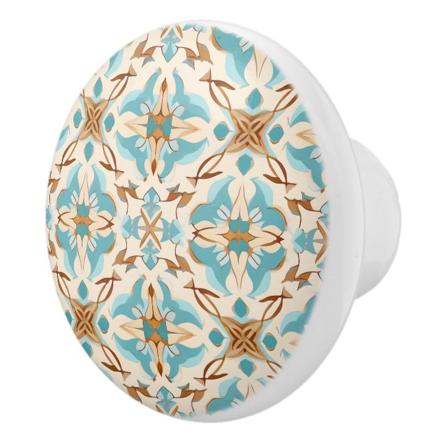 Pomo De Cerámica 💙 💛 Azulejos Coastal Mocha (Derecha)