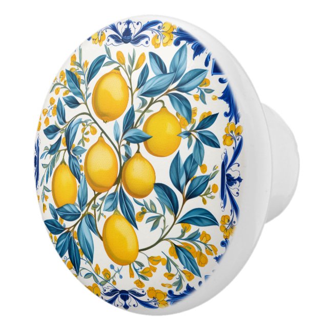 Pomo De Cerámica 💙 💛 Azulejos Lemon Bouquet (Derecha)