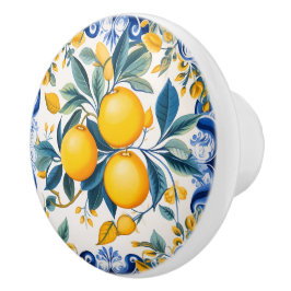 Pomo De Cerámica 💙 💛 Azulejos Lemon Scroll