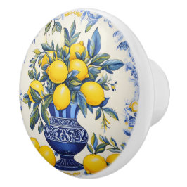 Pomo De Cerámica 💙 💛 Azulejos Lemon Vase