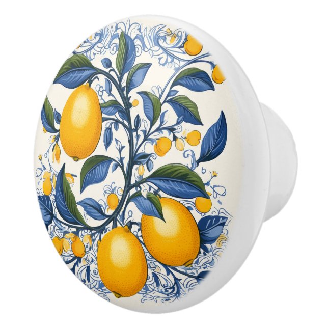 Pomo De Cerámica 💙 💛 Azulejos Lemon Vine (Derecha)