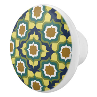 Pomo De Cerámica Azulejos Mediterráneos Retro Amarillo Azul
