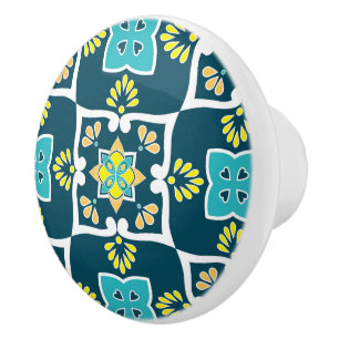 Pomo De Cerámica Azulejos pequeños y verde azulados con elementos a