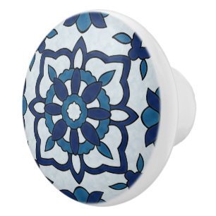 Pomo De Cerámica Azulejos portugueses azules Patrón de mosaico flo