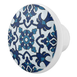 Pomo De Cerámica Azulejos portugueses azules Patrón de mosaico flor