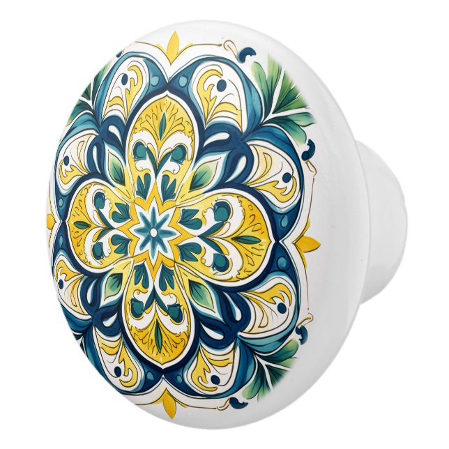 Pomo De Cerámica 💙 💛 Azulejos Valencia Star (Derecha)
