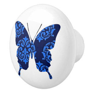 Pomo De Cerámica Azules del Victorian del collage de la mariposa
