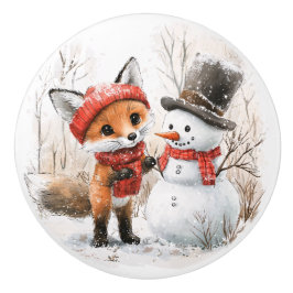 Pomo De Cerámica Baby Fox y Snowman
