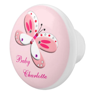 Pomo De Cerámica Baby Pink Cute Whimsy Butterfly Personalizado
