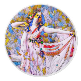 Pomo De Cerámica Bailarina de vidrio manchado con vestido flojo