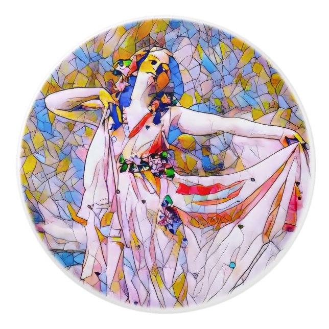 Pomo De Cerámica Bailarina de vidrio manchado con vestido flojo (Anverso)