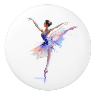 Pomo De Cerámica Bailarina Morada Perchero Elegante Bailarina de Ba