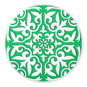 Pomo De Cerámica Baldosa marroquí - verde jade y blanco