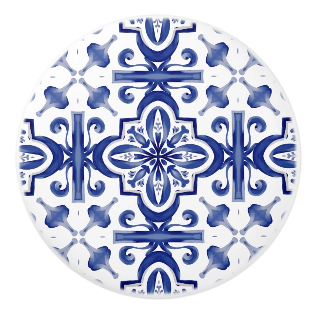 Pomo De Cerámica Baldosas azules,mosaico,majólica, (Anverso)