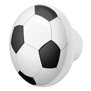 Pomo De Cerámica Ball de fútbol blanco tradicional negro divertido