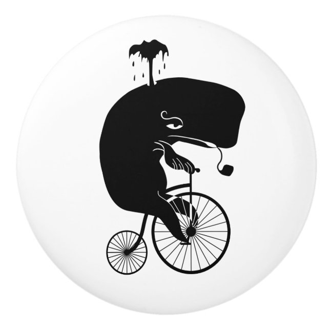 Pomo De Cerámica Ballena en una bici (Anverso)