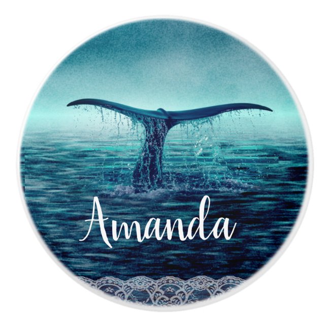Pomo De Cerámica Ballena sobre Personalizado oceánico (Anverso)