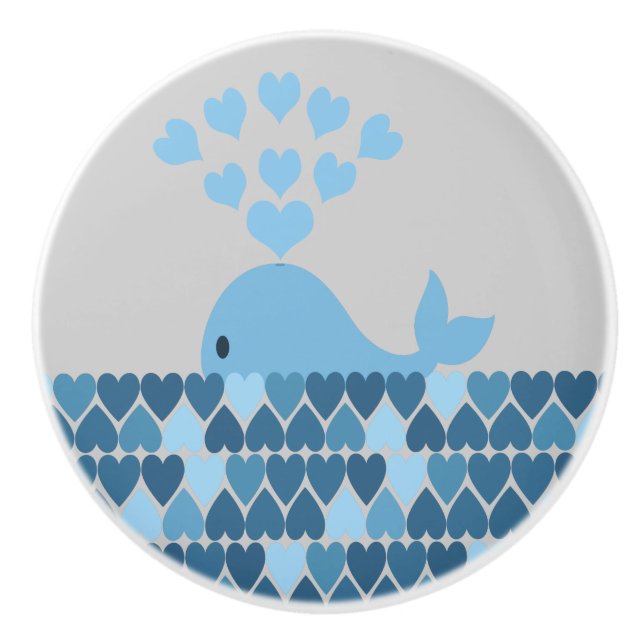 Pomo De Cerámica Ballenas azules y corazones (Anverso)